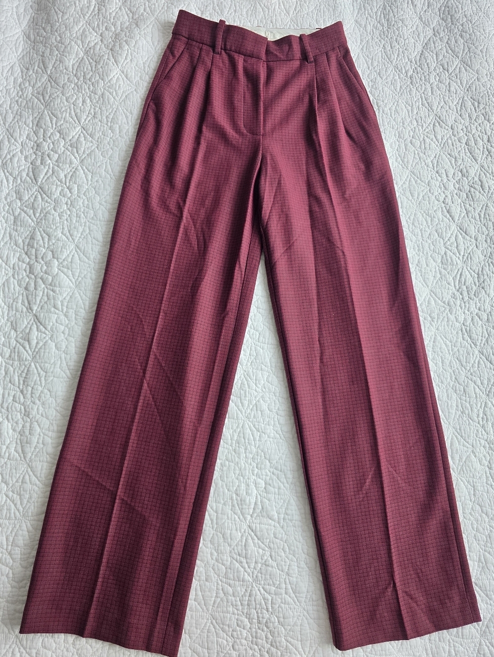 NWOT Wilfred Effortless High Rise Wide Leg Wool Blend Dress Grid Pants Trousers